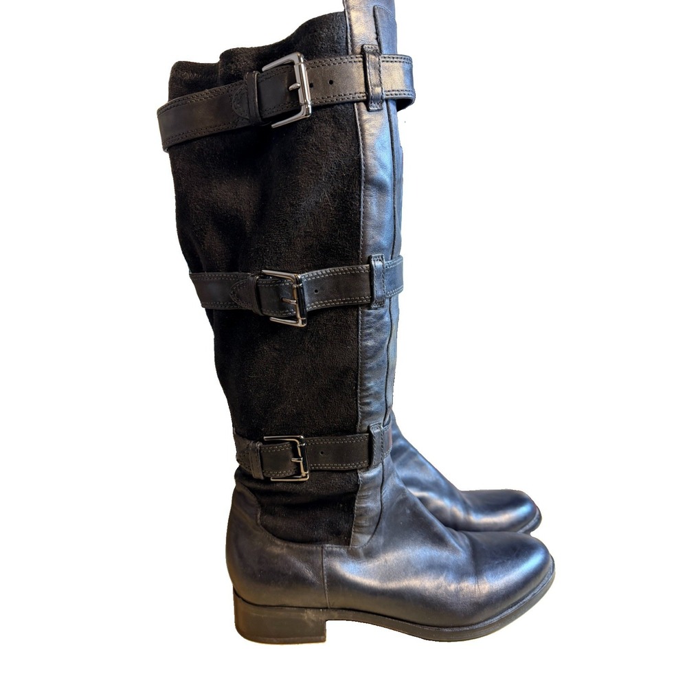 Cole Haan Women's Black Leather & Suede Buckles Tall Riding Boots 9.5 B N. Air